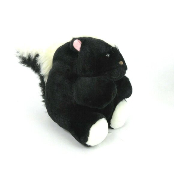 Caltoy Black & White Skunk Plush 10" Sitting Stuffed Animal Tail Stitch Attached - Picture 2 of 6
